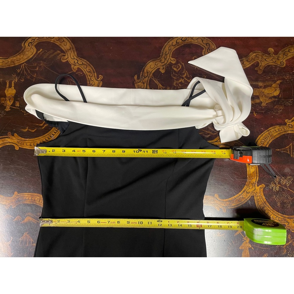 White House Black Market Black White Over the Shoulder Tie Bow Sheath Dress 12 - Picture 5 of 16